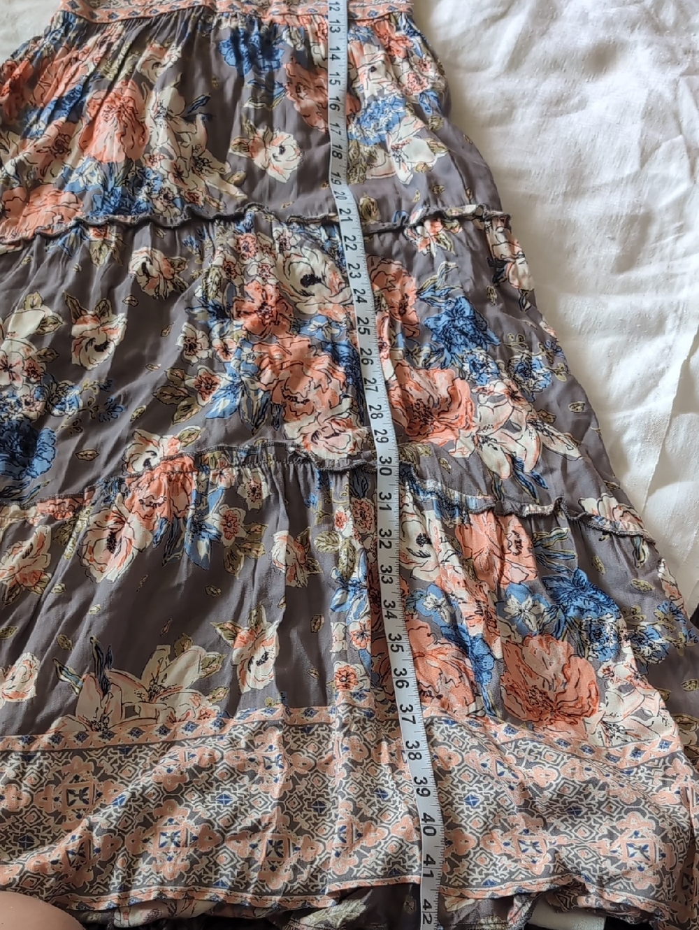 Angie Floral Tiered Maxi Dress - Coral, Blue & Taupe - Picture 5 of 7